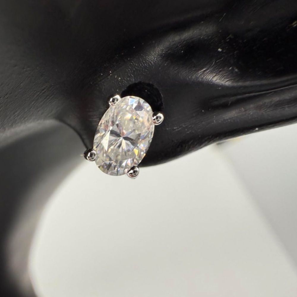 Oval Moissanite 18K White Gold Stud Earrings Plated 925 Silver Screw Back VVS1
